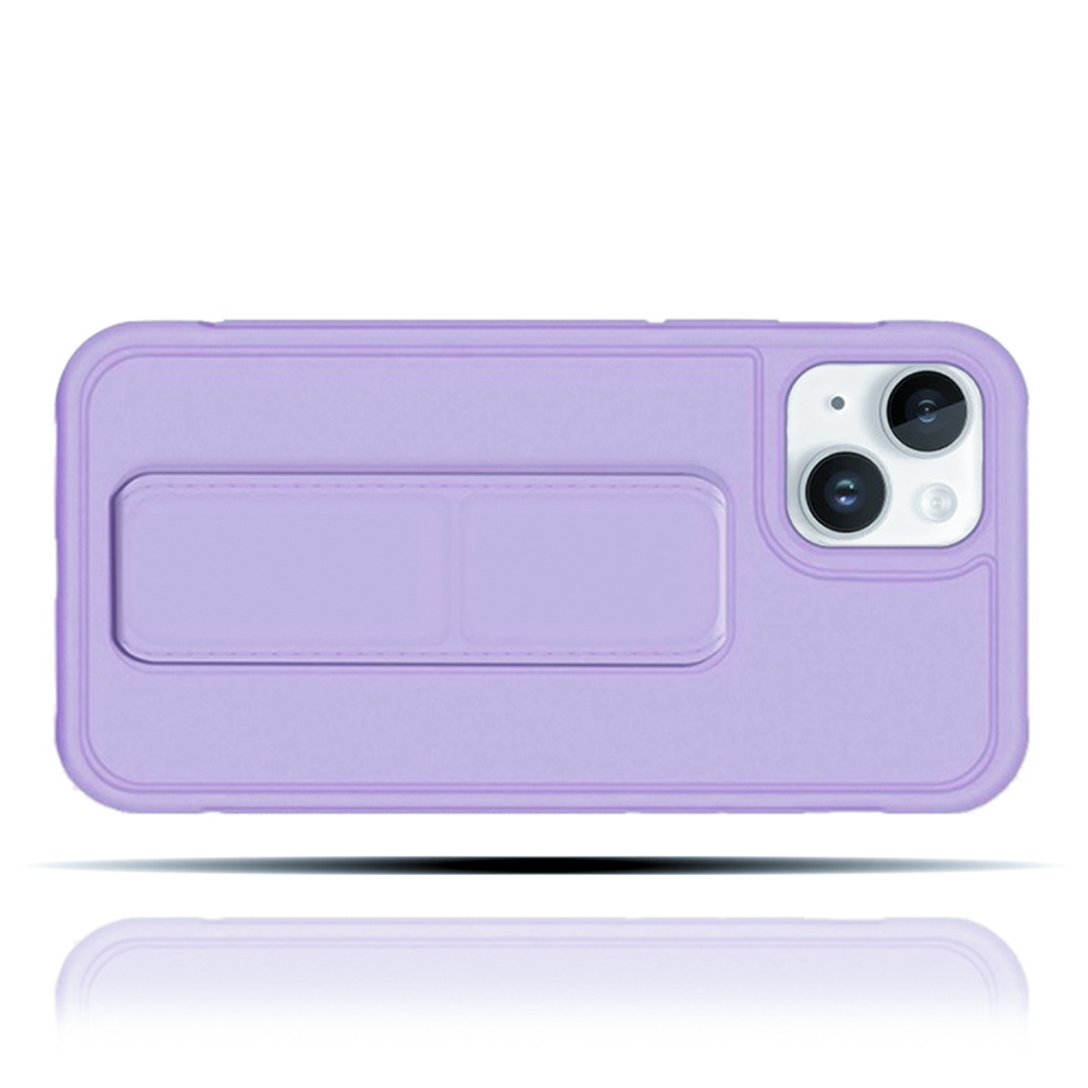 Apple IPhone 14 Plus Uyumlu Mat Lila Yumuşak Silikon Standlı Tutacaklı (Tutamaçlı) Telefon Kılıfı