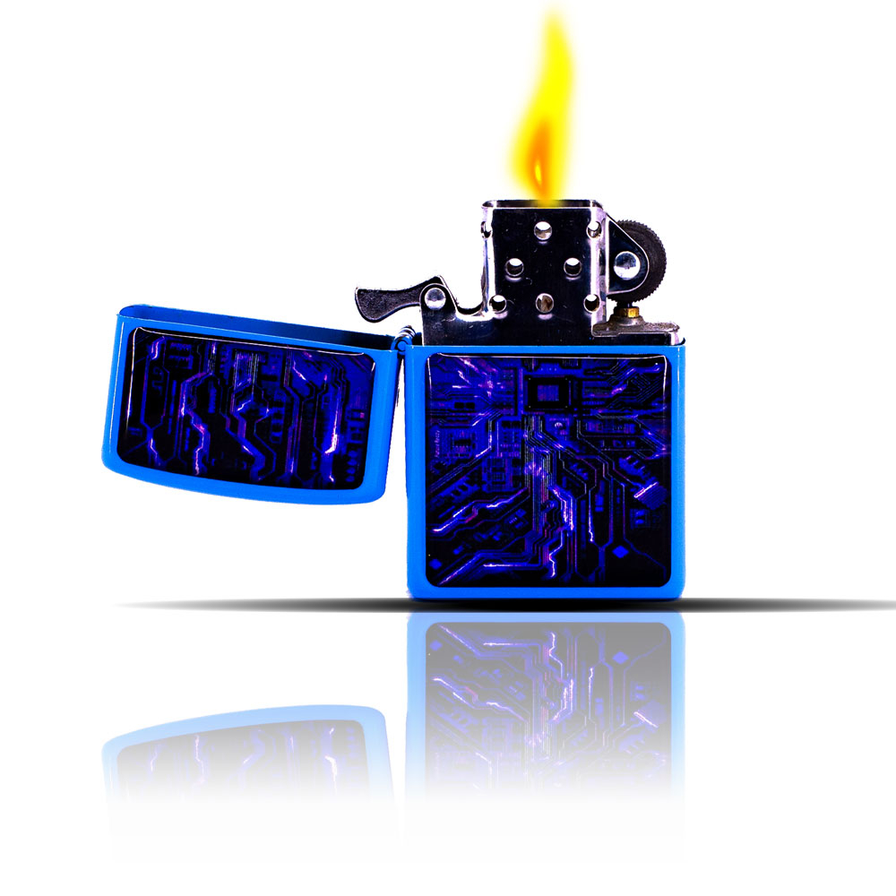 Elektirik Desenli Mavi Zippo Tarzı Benzinli Çakmak