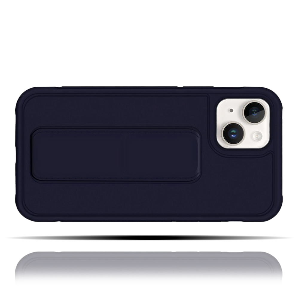 Apple IPhone 14 Uyumlu Mat Lacivert Yumuşak Silikon Standlı Tutacaklı (Tutamaçlı) Telefon Kılıfı