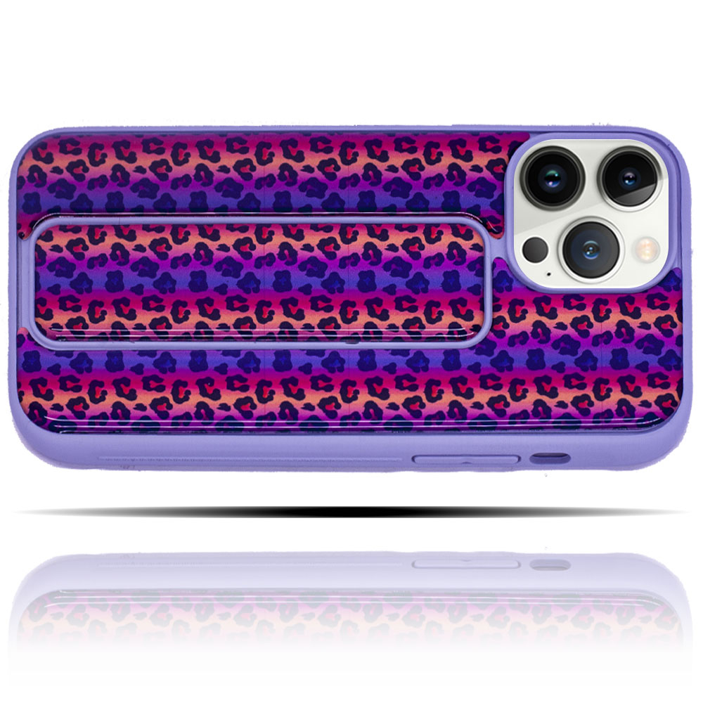 Apple IPhone 13 Pro Max Uyumlu Renkli Mor Leopar Desenli Yumuşak Silikon Telefon Kılıfı