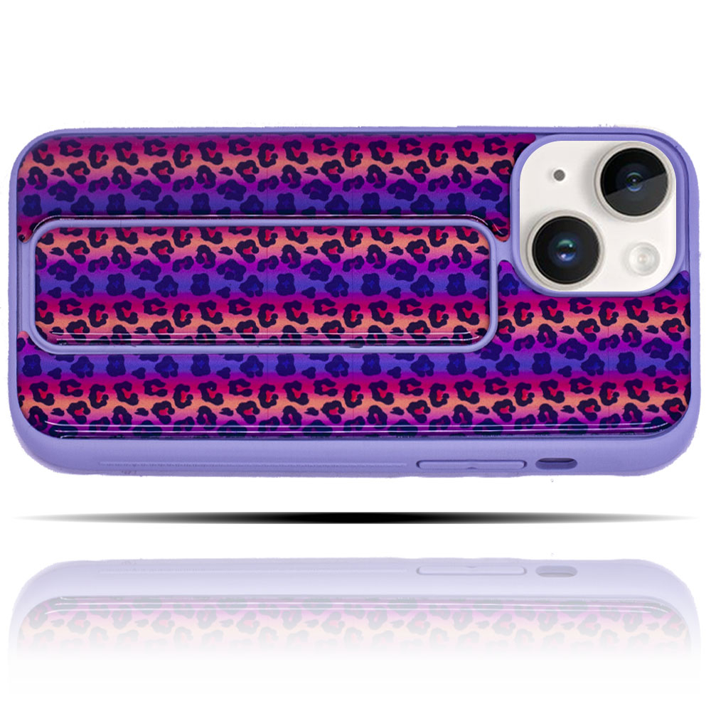 Apple IPhone 13 Uyumlu Renkli Mor Leopar Desenli Yumuşak Silikon Telefon Kılıfı