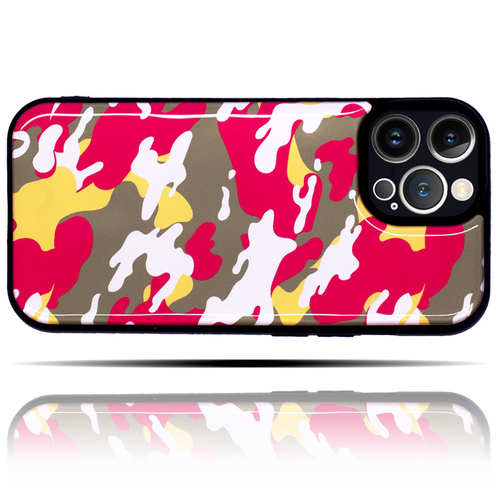 Apple IPhone 14 Pro Max Uyumlu Renkli Kamuflaj Baskılı Yumuşak Silikon Telefon Kılıfı