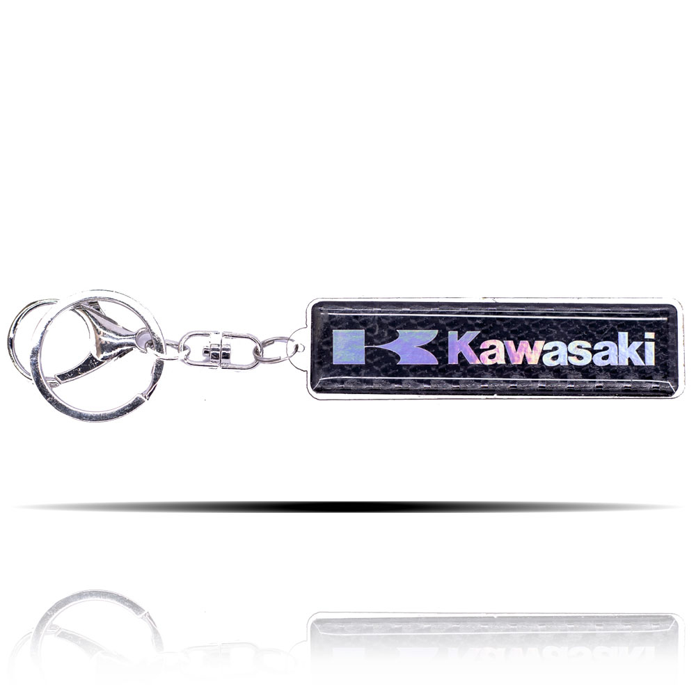 Kawasaki Logolu 5D Karbon Fiber Üzeri Hologram Baskılı Anahtarlık