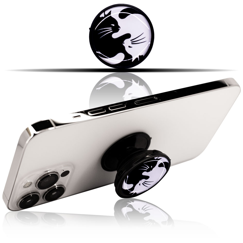 Kedili Yin Yang Pop Socket Telefon Tutacağı, Parmak Tutucu Stand