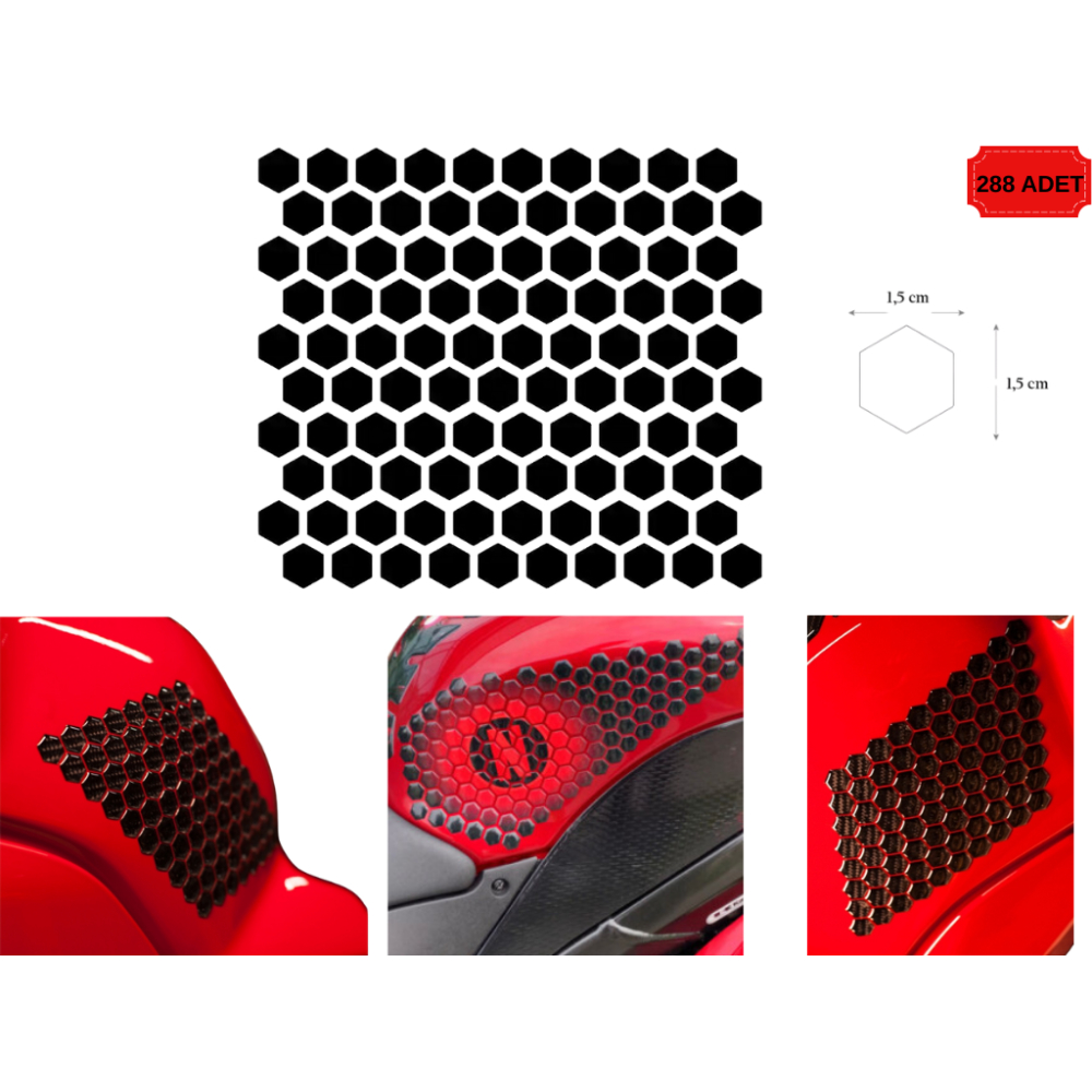 Grippatch Universal Kaydırmaz 6D Karbon Bal Peteğ Yan Tank Pad 288 (1,5*1,5cm )Adet