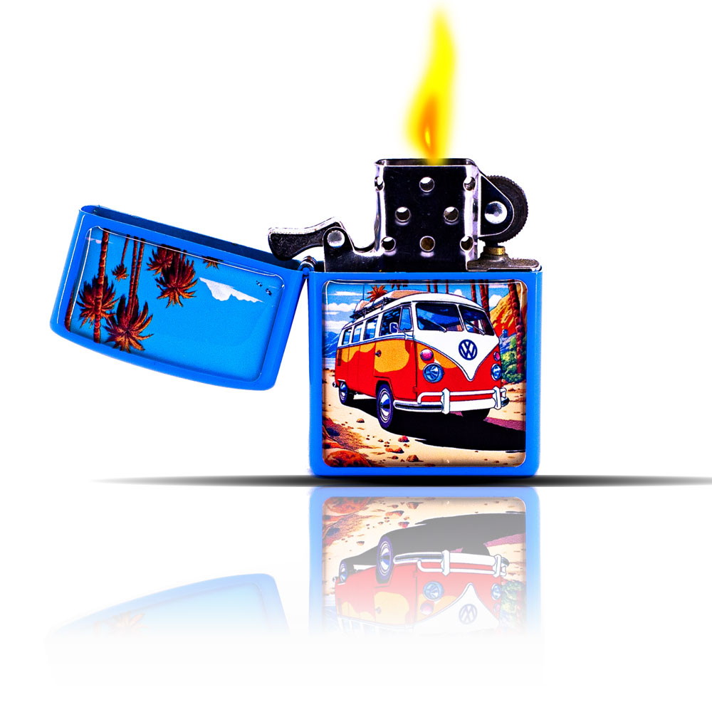 Vosvos Camper Desenli Mavi Zippo Tarzı Benzinli Çakmak