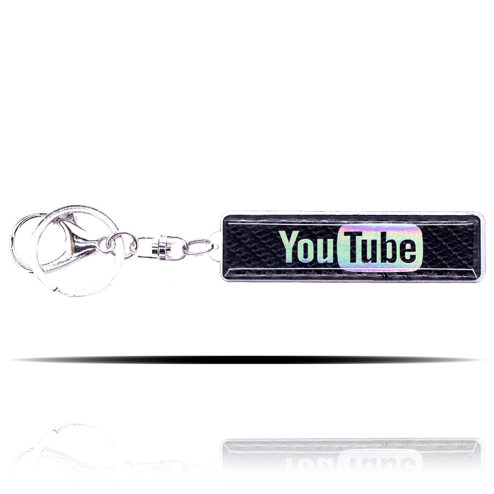 Youtube Logolu 5D Karbon Fiber Üzeri Hologram Baskılı Anahtarlık